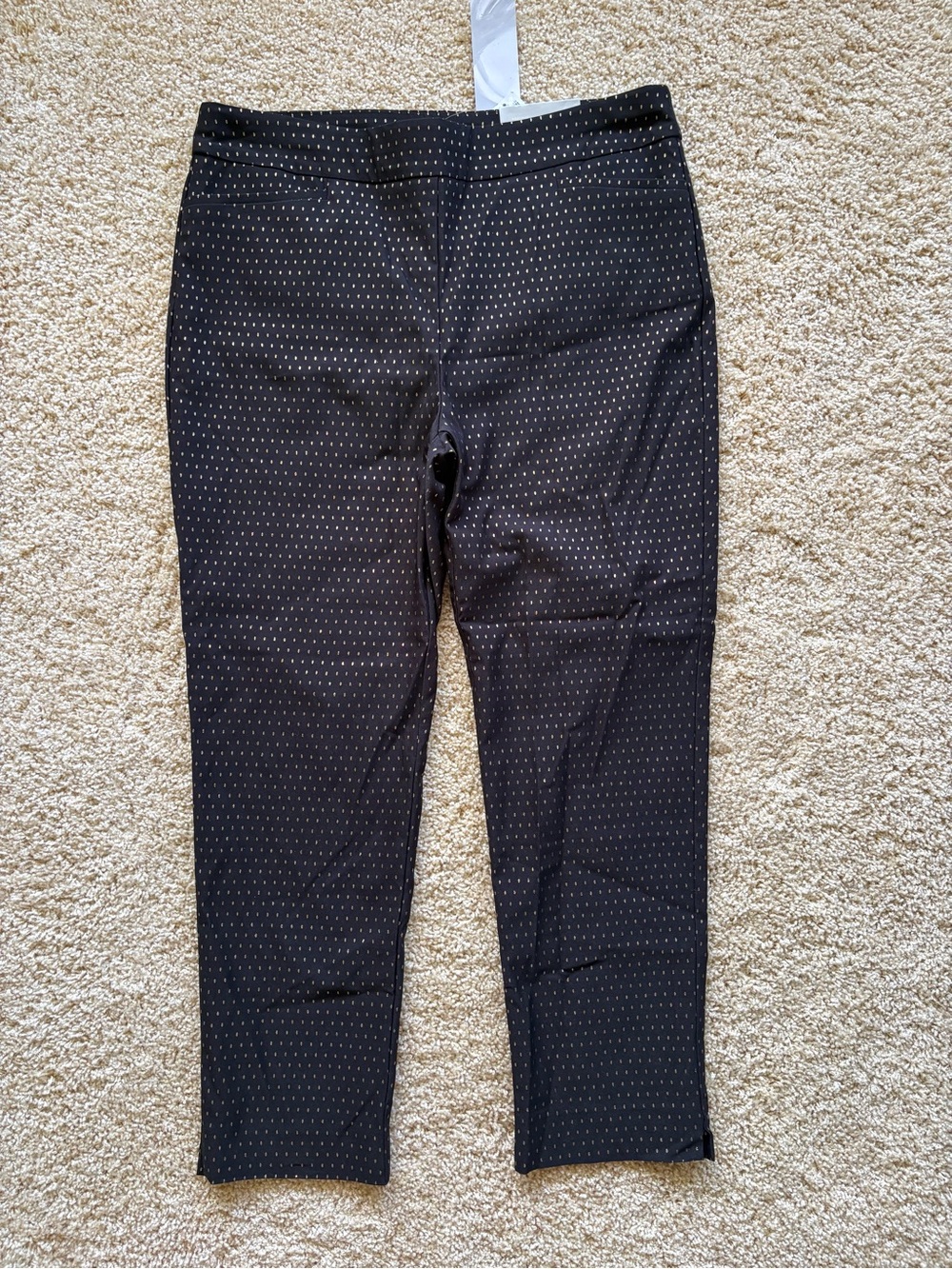 Chico’s So Slimming 360 Brigitte Slim Ankle Pants Black Gold Dot 2R US 12